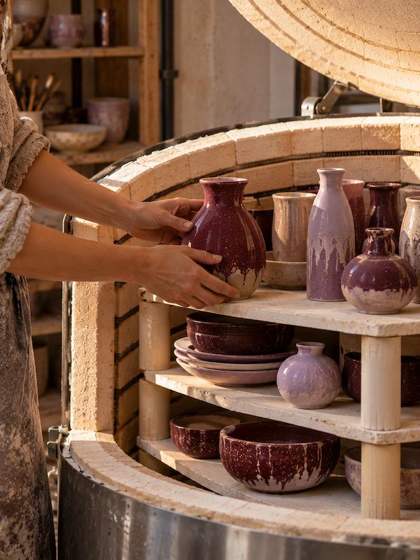 Un four électrique que l’on charge de vases émaillés